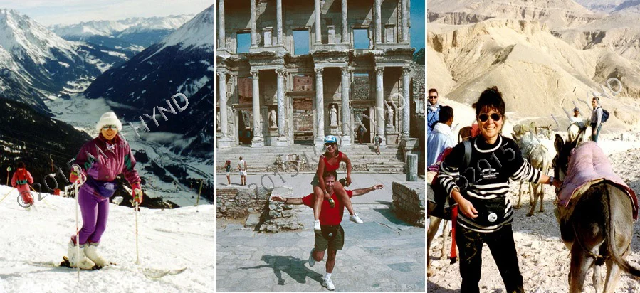 skiing st.anton austria; Ephesus Ruins, Kusadasi, Turkey; riding donkeys in the valley of the kings, Luxor, egypt