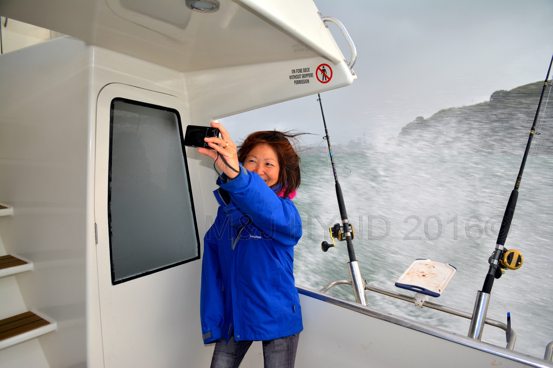 onehand selfie on speeding charter boat, Waitemata Harbour, Auckland, NZ