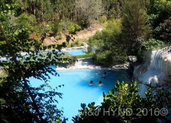 hot pool and waterfall, Wairekei Terraces, Geothermal Valley, Taupo, NZ