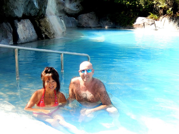 hot pool and waterfall, Wairekei Terraces, Geothermal Valley, Taupo, NZ