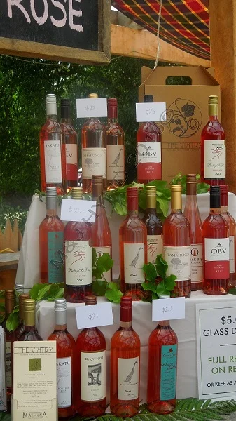 local rose wine at Farmers Market, Matakana, NZ