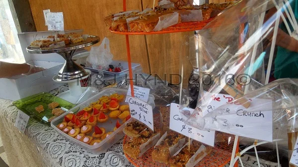 Cake, slices, tarts at Farmers Market, Matakana, NZ