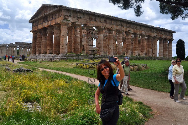 ruins ancient Doric Greek temple, Paestum, Italy