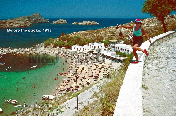 a careful pose; pallas beach, lindos; rhodes, greece