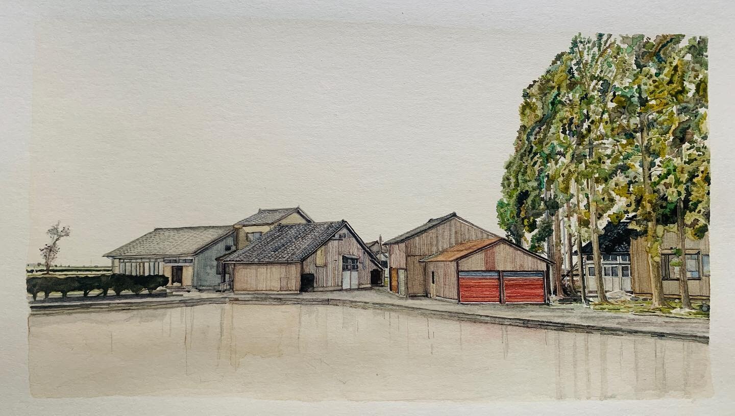 New painting of Toyama&rsquo;s edgelands, at one point the front part was much more reflective but I made it like this now, what do you think? 

#watercolour #watercolor
#Watercolourpainting 
#artonpaper #art #smallart #artonpaper #smallpainting #con