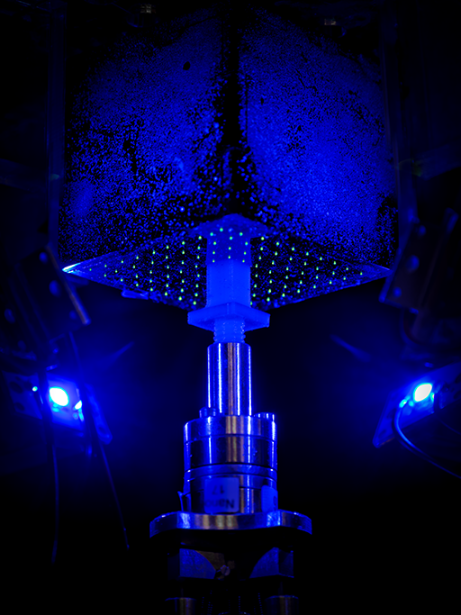 Tracking complex movements is a critical component of research and computer-generated imagery (CGI) in movies. In this case the researchers are interested in capturing the movements of the skin. Fluorescent spheres were used as markers for tracking changes in the shape of soft deformable objects in 3D during indentation. A high-precision micro-robot arm was developed to provide the indentation from down below. The blue illumination helps to highlight the marker positions, which are captured using a set of cameras.
Normal
0
false
false
false
EN-US
ZH-CN
X-NONE
/* Style Definitions */
table.MsoNormalTable
{mso-style-name:"Table Normal";
mso-tstyle-rowband-size:0;
mso-tstyle-colband-size:0;
mso-style-noshow:yes;
mso-style-priority:99;
mso-style-parent:"";
mso-padding-alt:0cm 5.4pt 0cm 5.4pt;
mso-para-margin-top:0cm;
mso-para-margin-right:0cm;
mso-para-margin-bottom:10.0pt;
mso-para-margin-left:0cm;
line-height:115%;
mso-pagination:widow-orphan;
font-size:11.0pt;
font-family:Calibri;
mso-ascii-font-family:Calibri;
mso-ascii-theme-font:minor-latin;
mso-hansi-font-family:Calibri;
mso-hansi-theme-font:minor-latin;
mso-ansi-language:EN-GB;
mso-fareast-language:ZH-CN;}