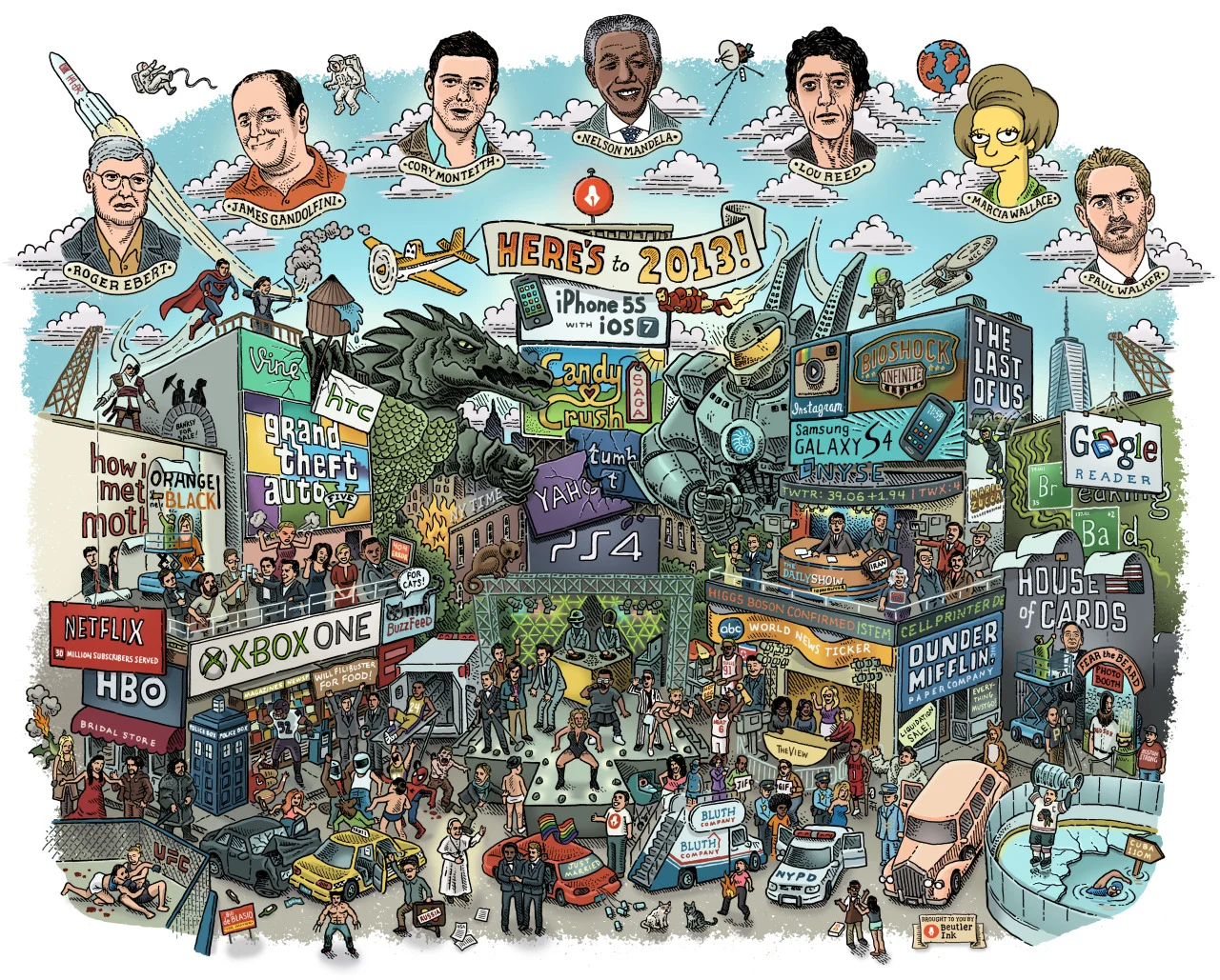 Mario Zucca | Here’s to 2013! (via Beutler Ink )
This is fantastic. So much fun to look around and see what you can identify. The illustration style is pretty cool, too.
For more information, and what’s included in the illustration, click here .