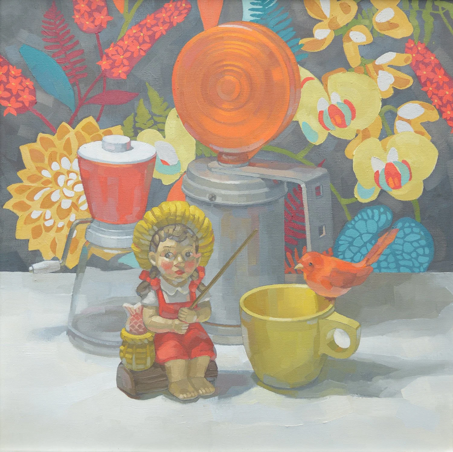 She Fishes Her Wishes, 2025, Oil on canvas, 22” x 22”
