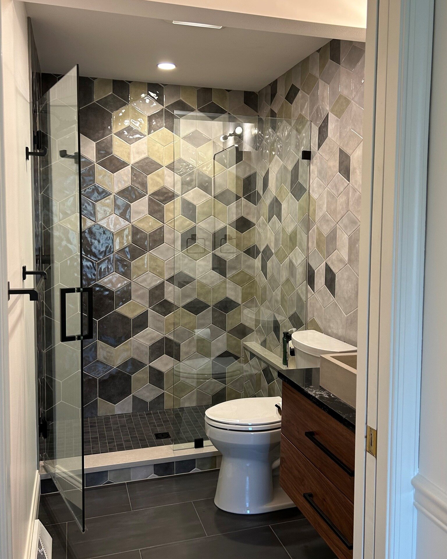 Another bathroom remodel complete! This client wanted something a little more edgy with a masculine feel.  A bold design blended with muted greens and neutral colors helps to make the space feel unique yet timeless. 

 #capstonedesignbuild #lancaster