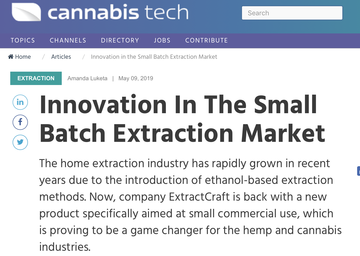 Cannabis tech: Innovation In The Small Batch Extraction Market