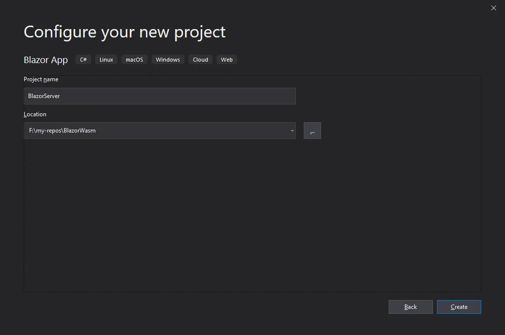 Name the project BlazorServer