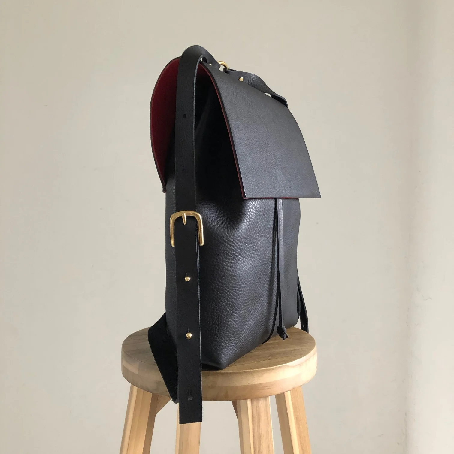 Nomad black leather minimalist backpack by CARV made in London