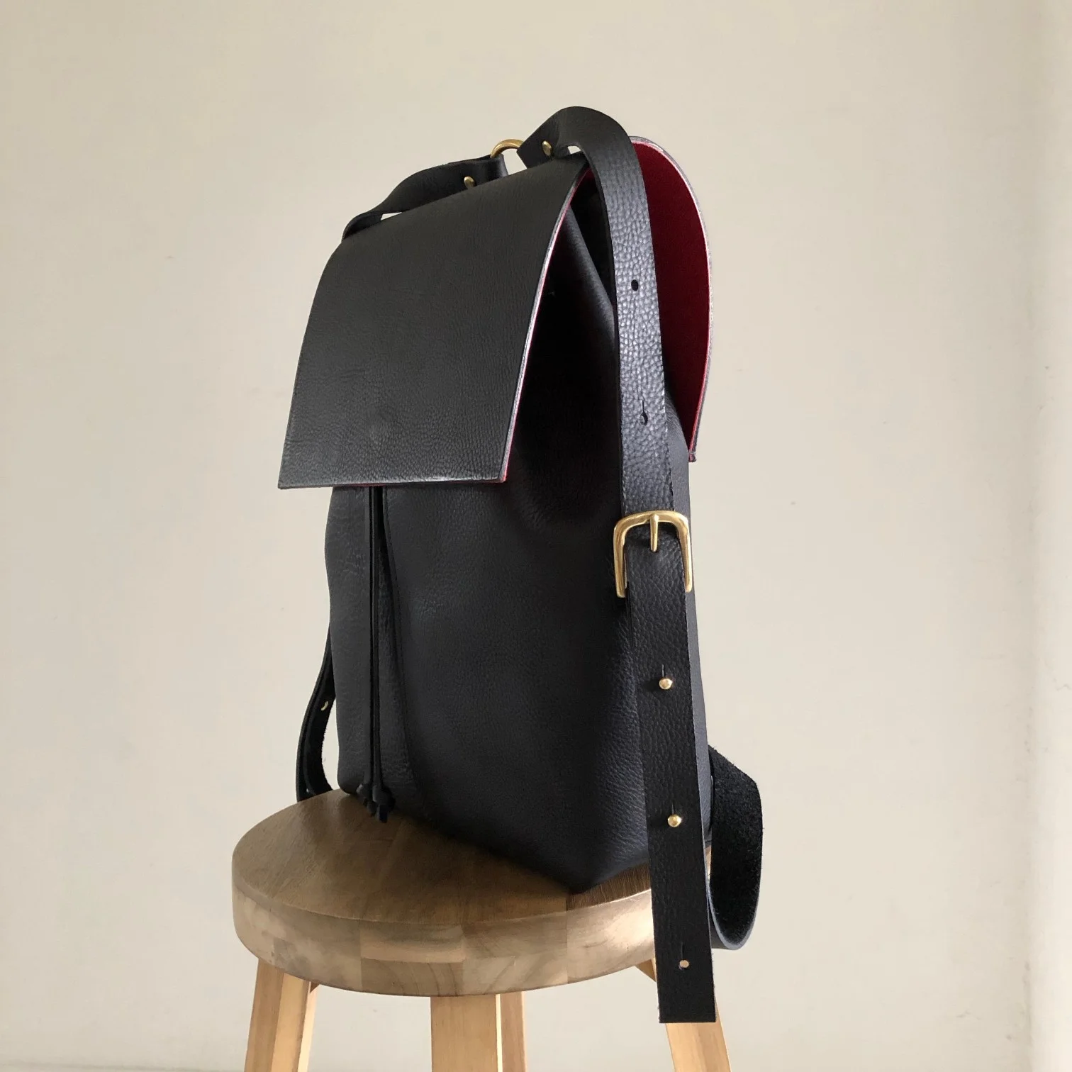Nomad black leather minimal backpack by CARV made in Britain