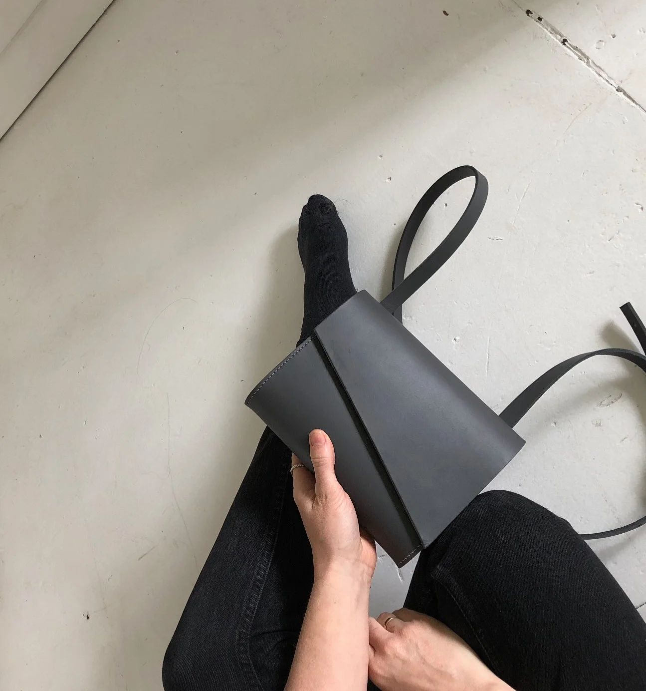 Minimalist grey slow fashion leather crossbody bag by CARV made in London
