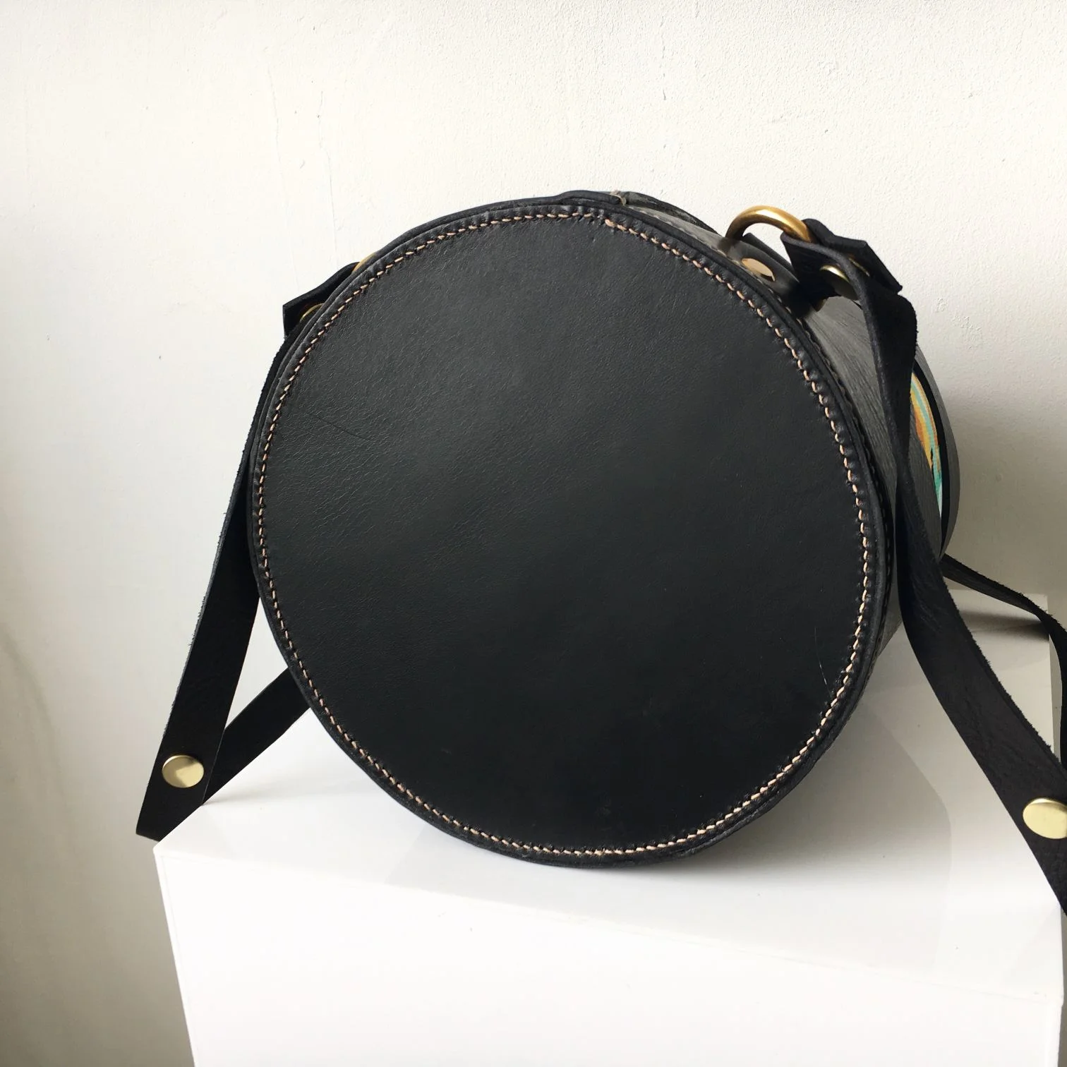 Base of cBlack leather bucket bag backpack by CARV made in London