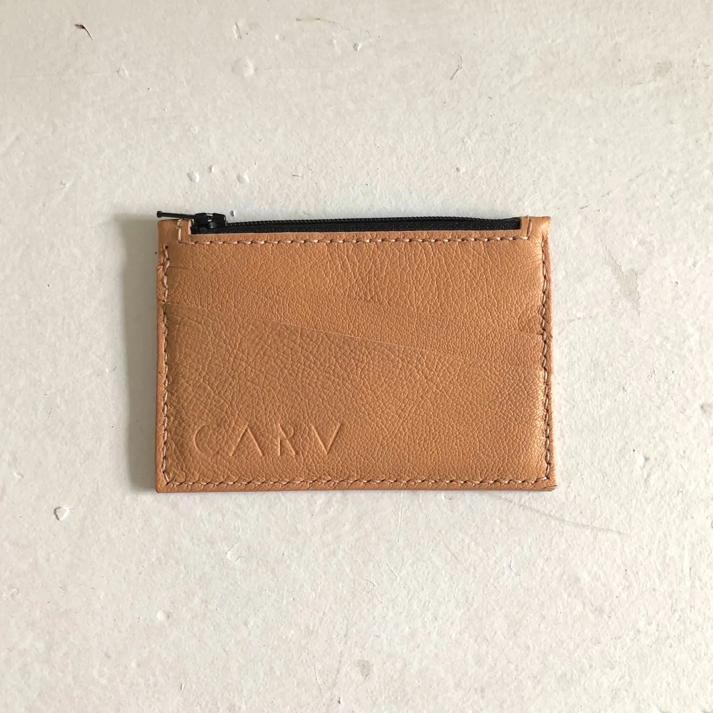 Natural leather card holder with zip by CARV made in London
