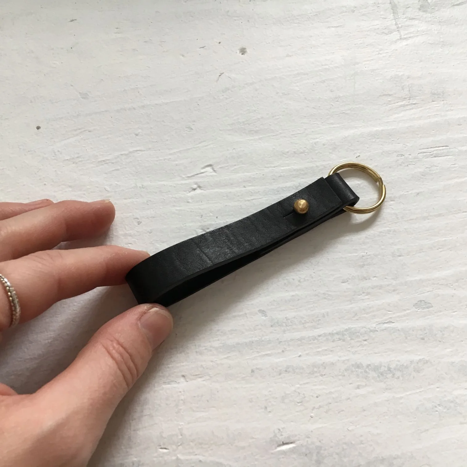 Copy of Black minimal leather keyring made in London by CARV
