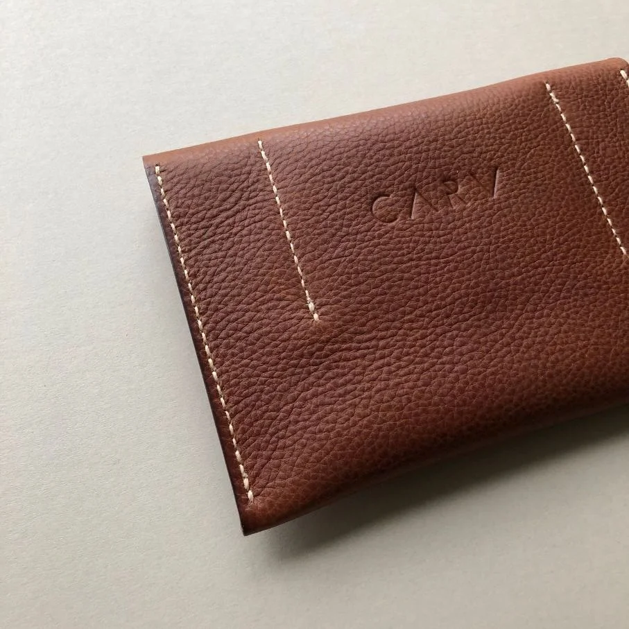 Back of Tan brown leather purse by CARV in vegetable tanned leather