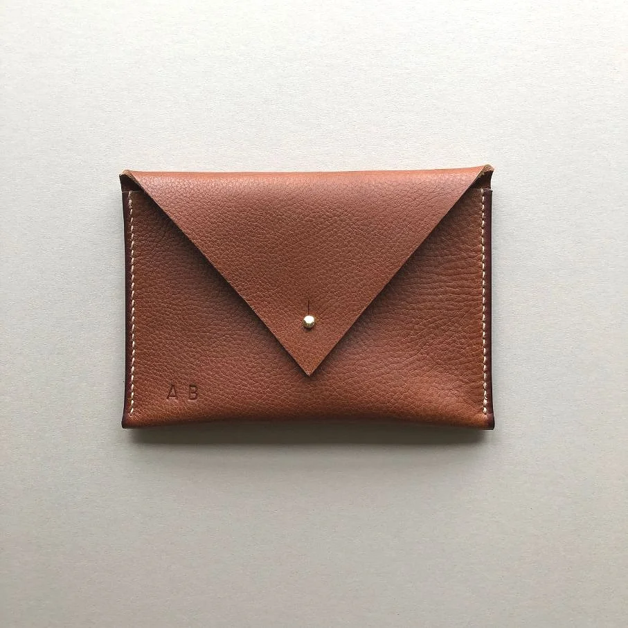 Personalised tan brown leather purse by CARV in vegetable tanned leather