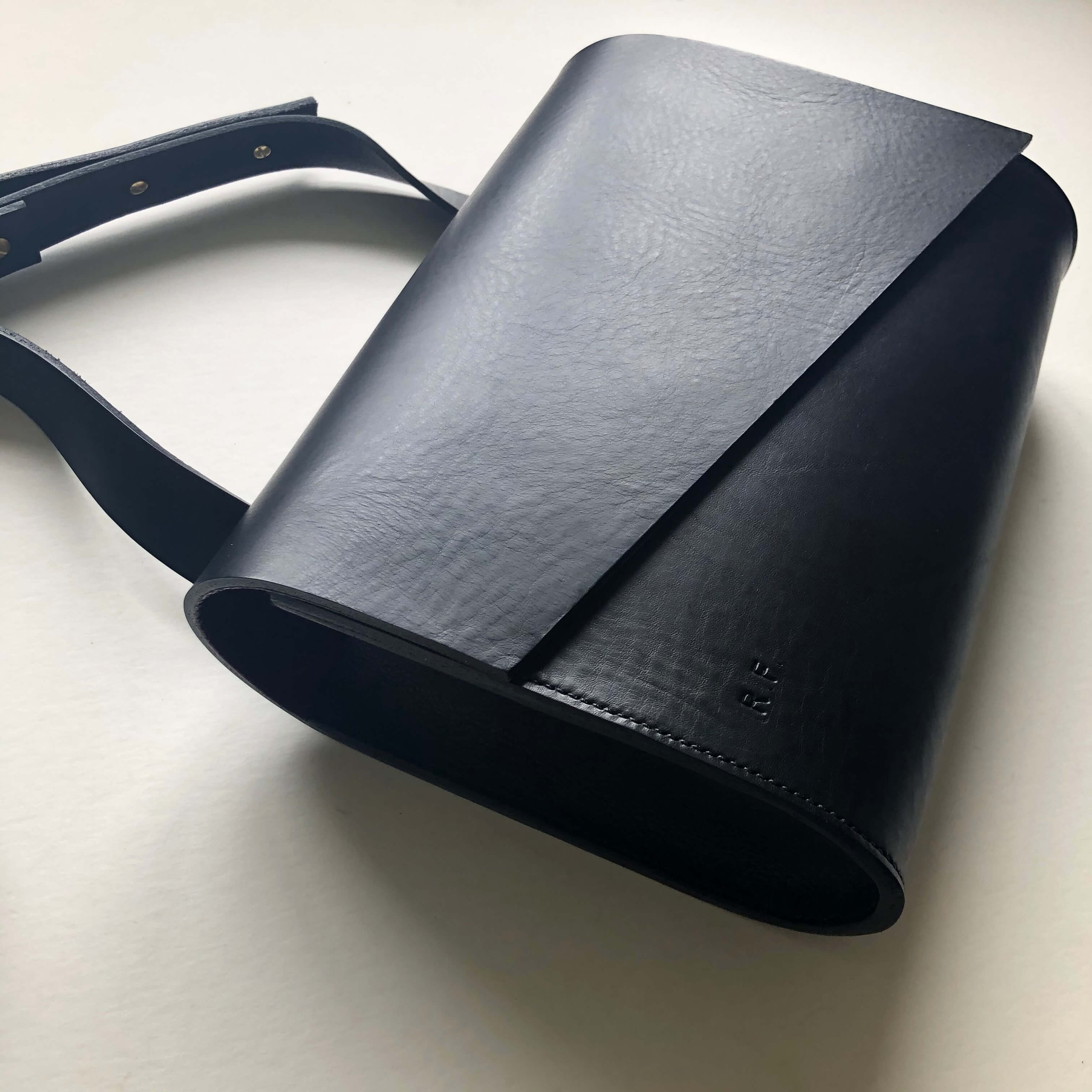 CARV sustainable leather bag in black handmade in the UK