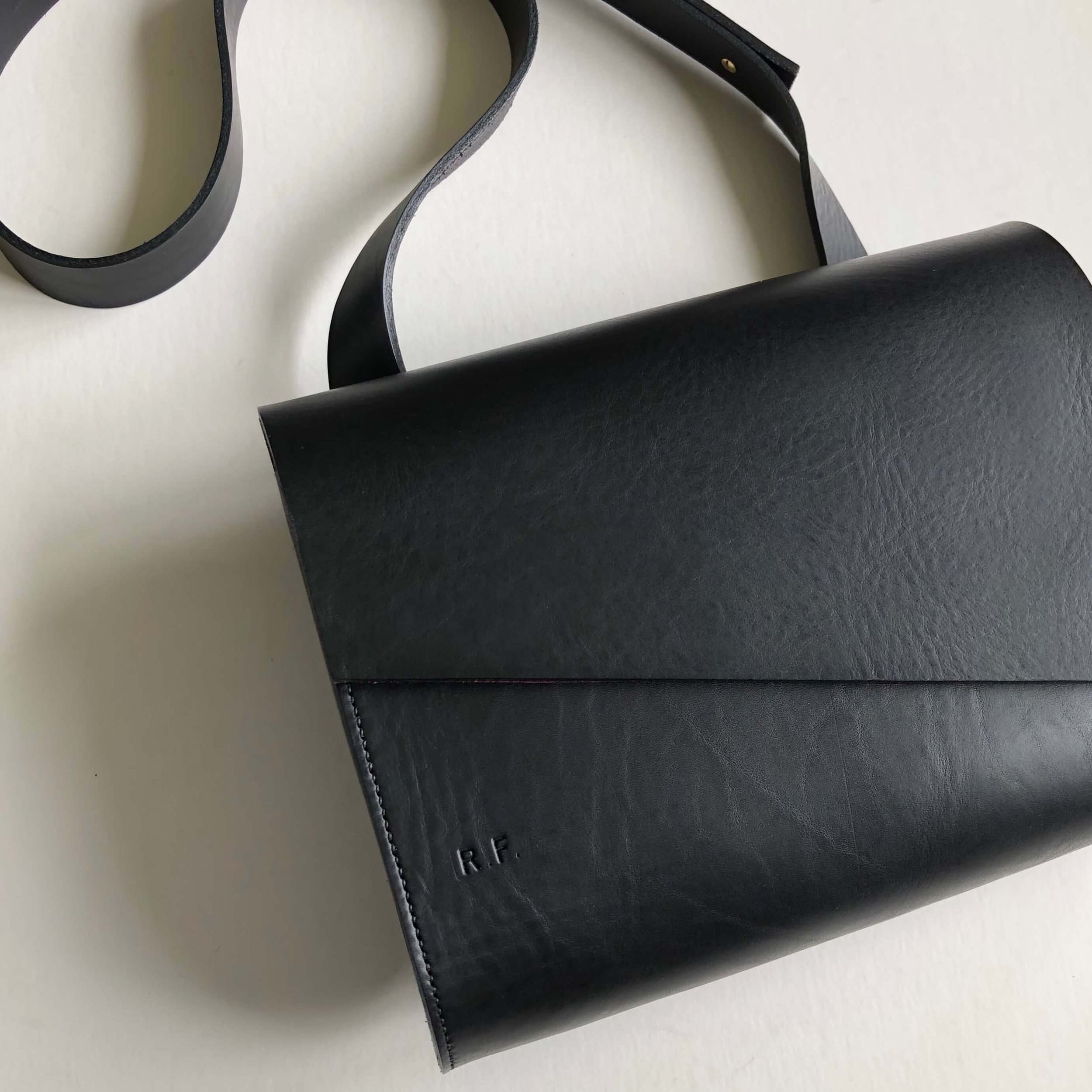 CARV sustainable leather bag in black handmade in the UK