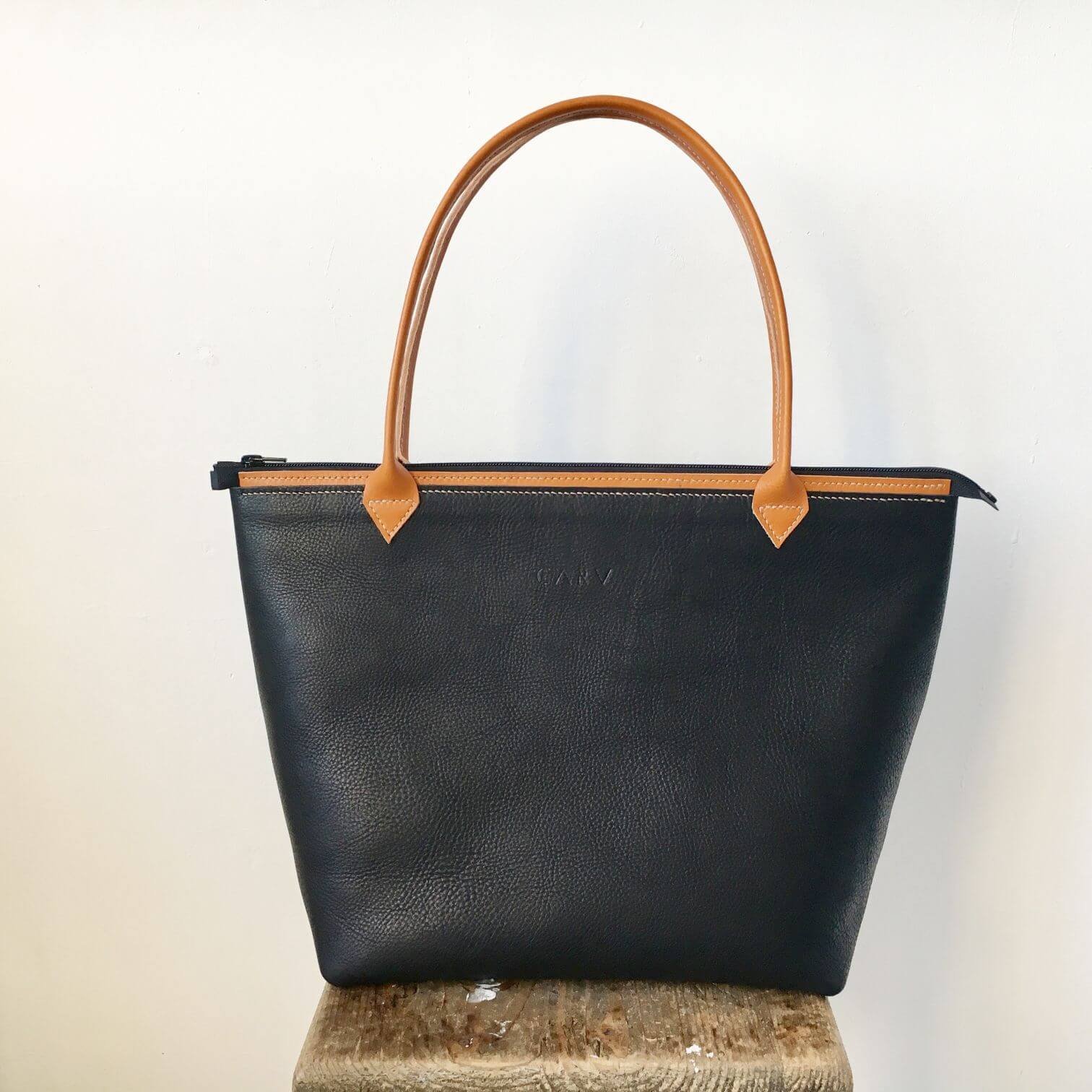 CARV sustainable leather bag in black custom made in the UK