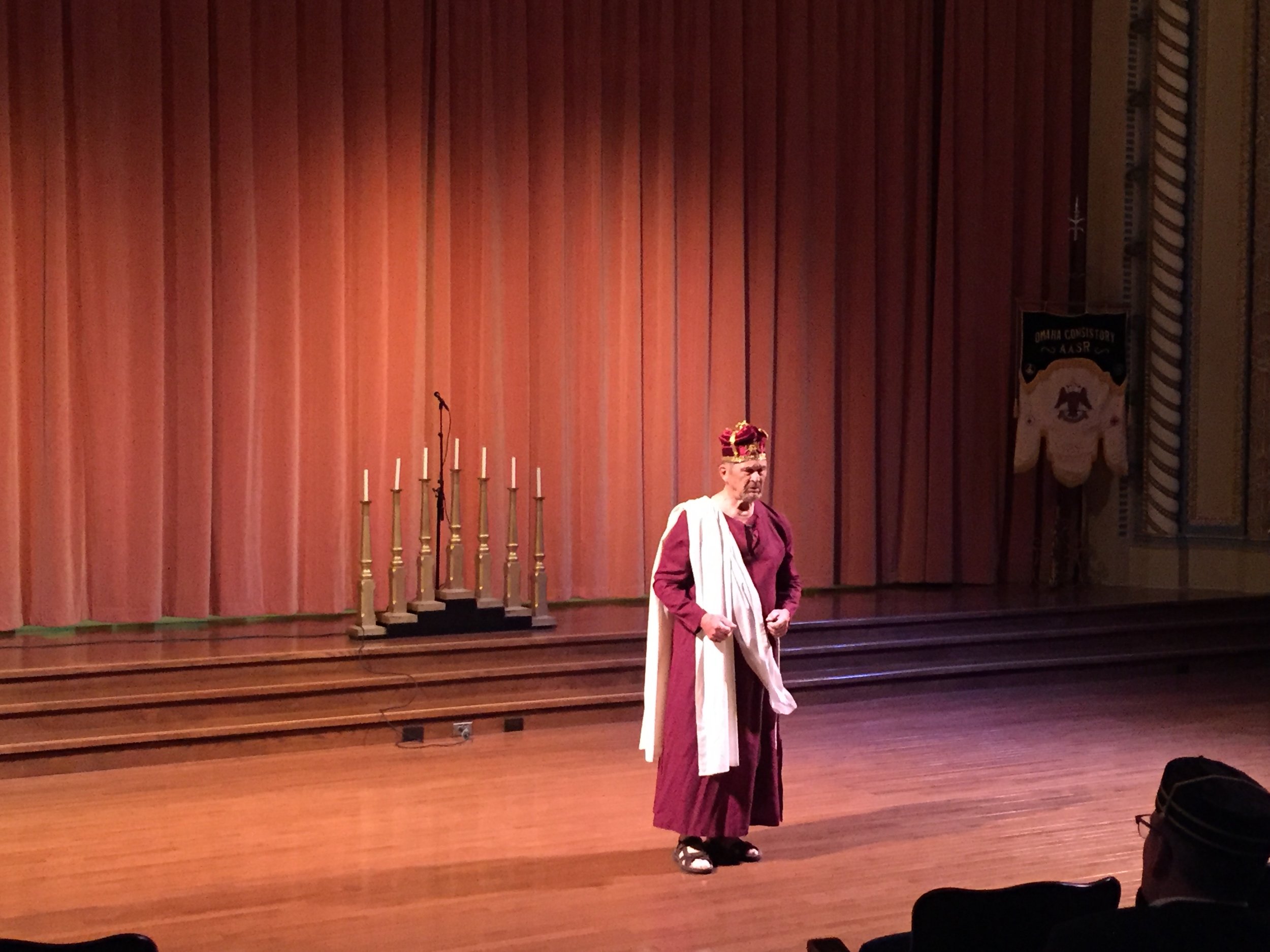 Dick Corwine, 33° appears to give a deeply moving soliloquy as Pontius Pilate, explaining his reasons for putting Jesus Christ to death and expressing his remorse for his decision.