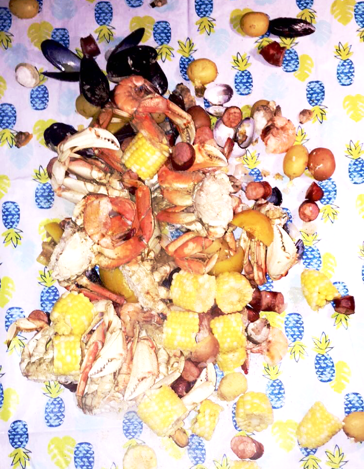 The end result of the Seafood boil! 