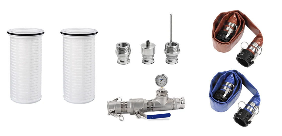 The EcoSmart Filter comes complete with two filter elements, a drain adapter, an FDC adapter, an Inspector's test adapter, an S/s contol valve assembly, a 5' Inlet hose and a 10' outlet hose.