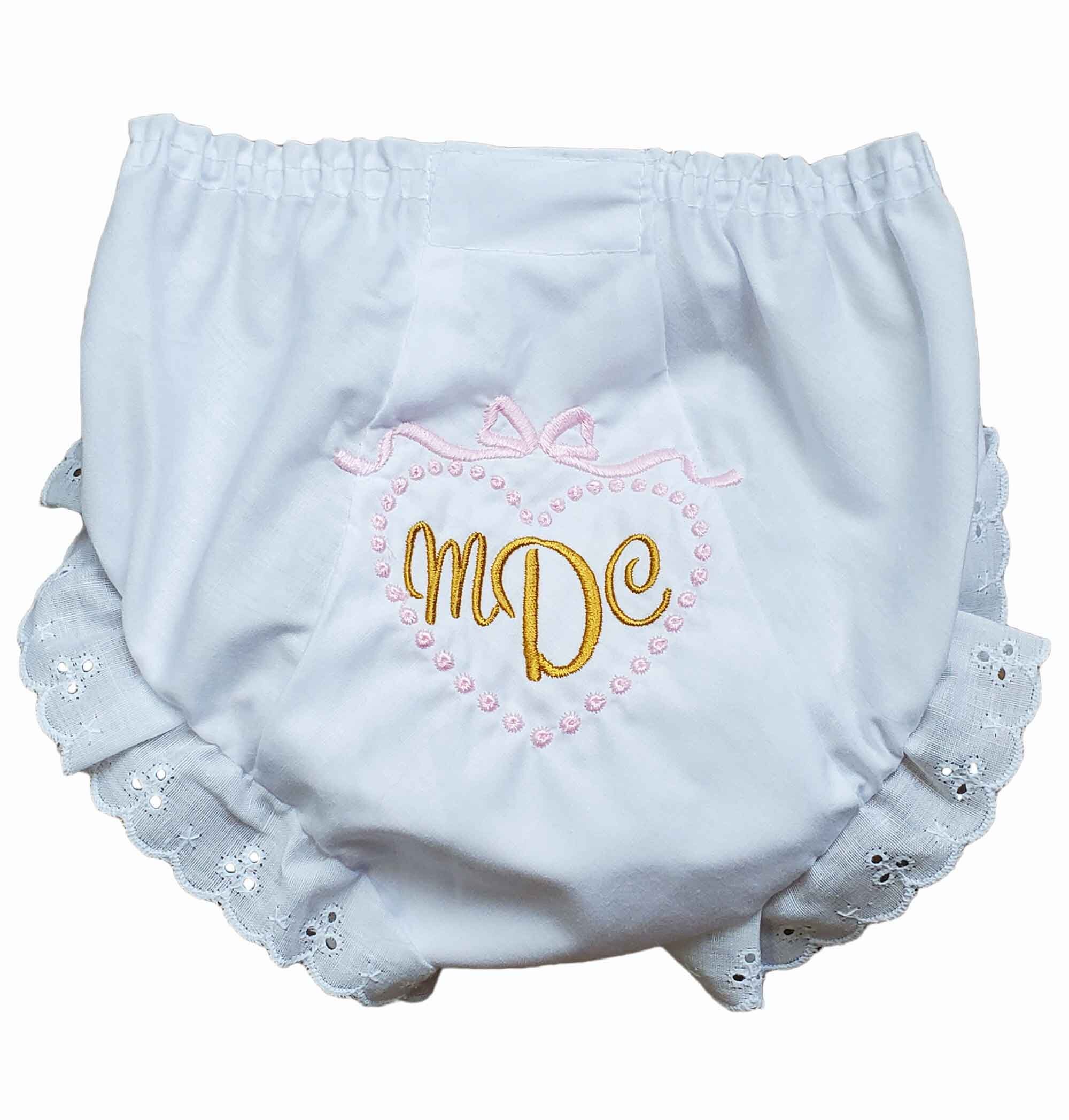 Personalized Baby Bloomers Quick Ship Monogramed Diaper Cover Circle Script Font Bloomers 