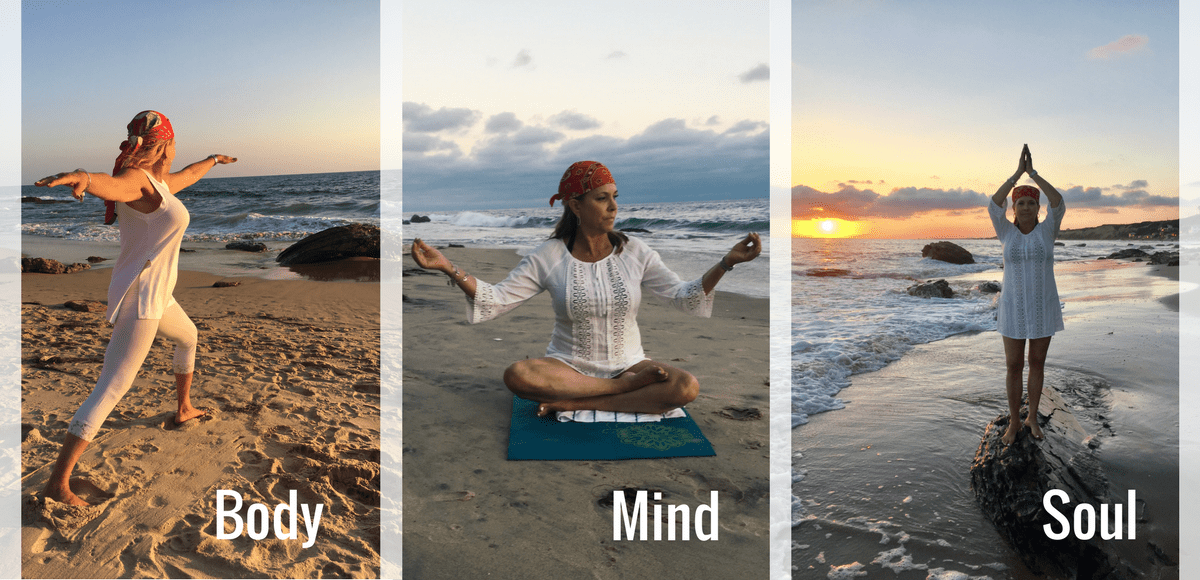 Mind Body and Soul Lauren Larsen at the beach Yoga poses