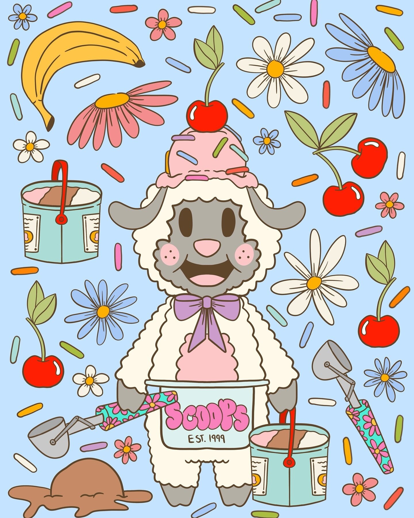 I&rsquo;ve been working on creating some new charact art concepts during the holiday break! This cute lamb illustration features tons of cute little details surround my kawaii little lamb! He&rsquo;s ready to scoop up some yummy ice cream! And he&rsq