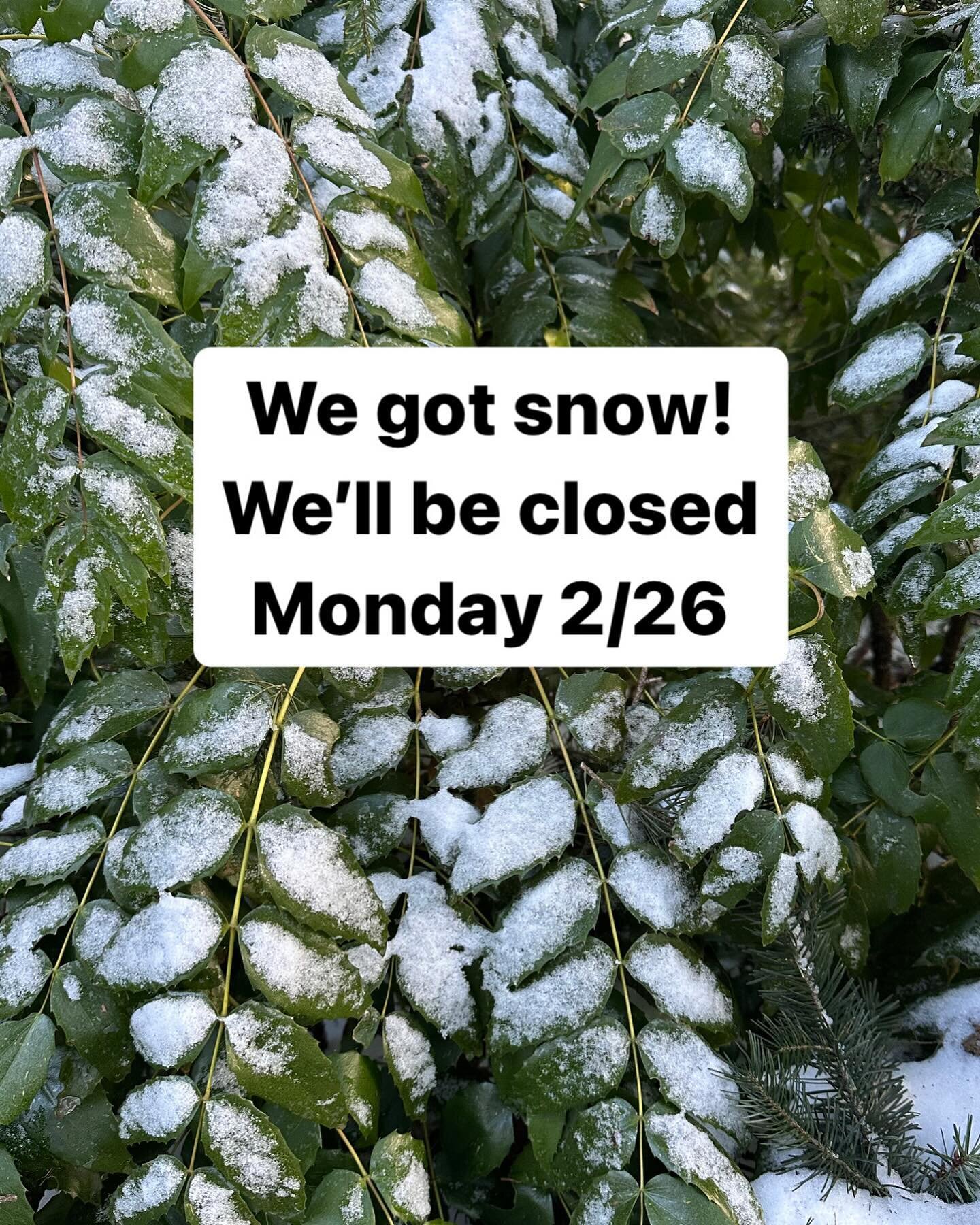 Back to a bit of winter after false spring! ❄️ 

We will be closed today, Monday 2/26 due to snow. It looks pretty cold all week, so it might be a good idea to call before you drive out to verify our open hours!