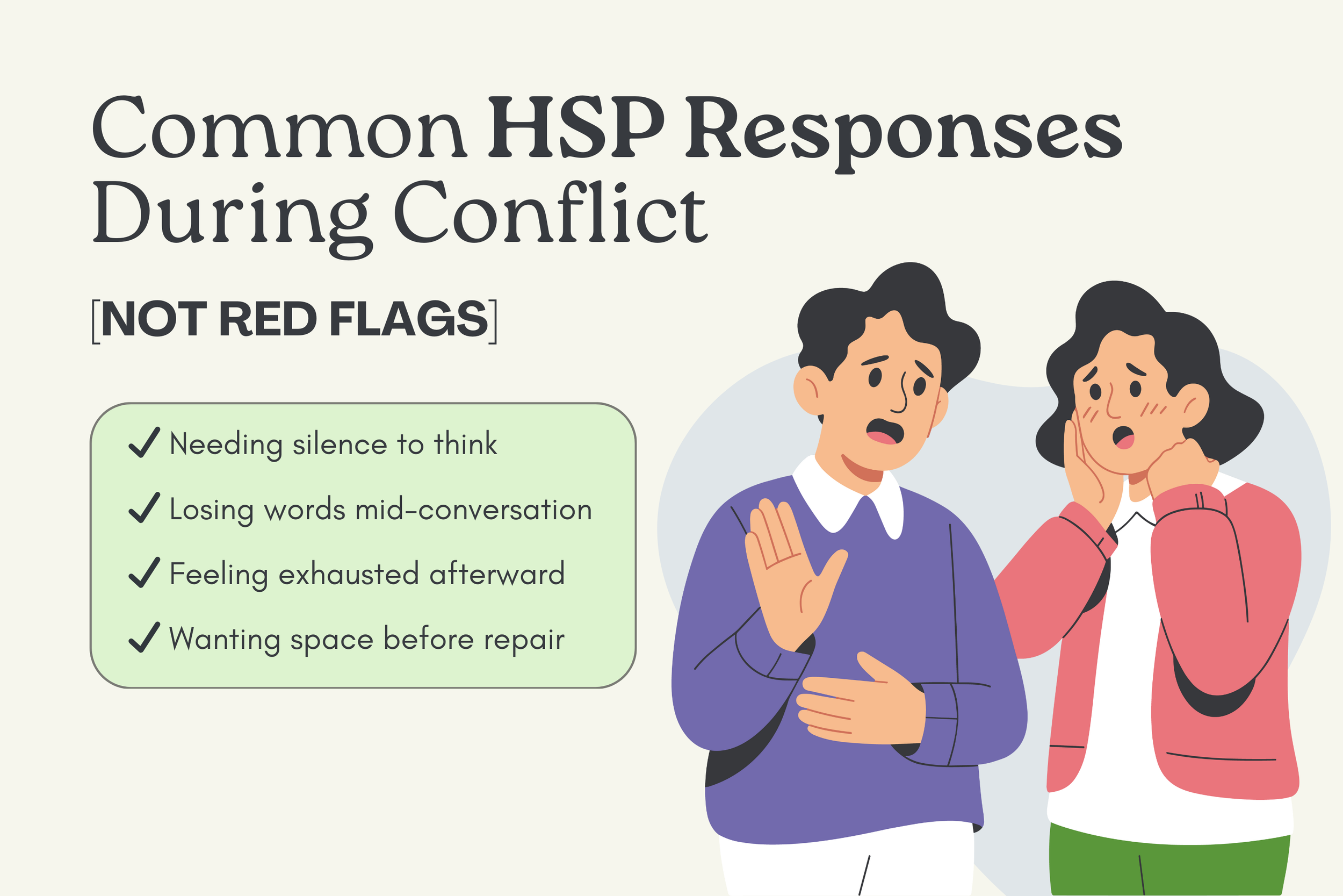 Listicle graphic normalizing common conflict responses experienced by highly sensitive people during emotional overwhelm.