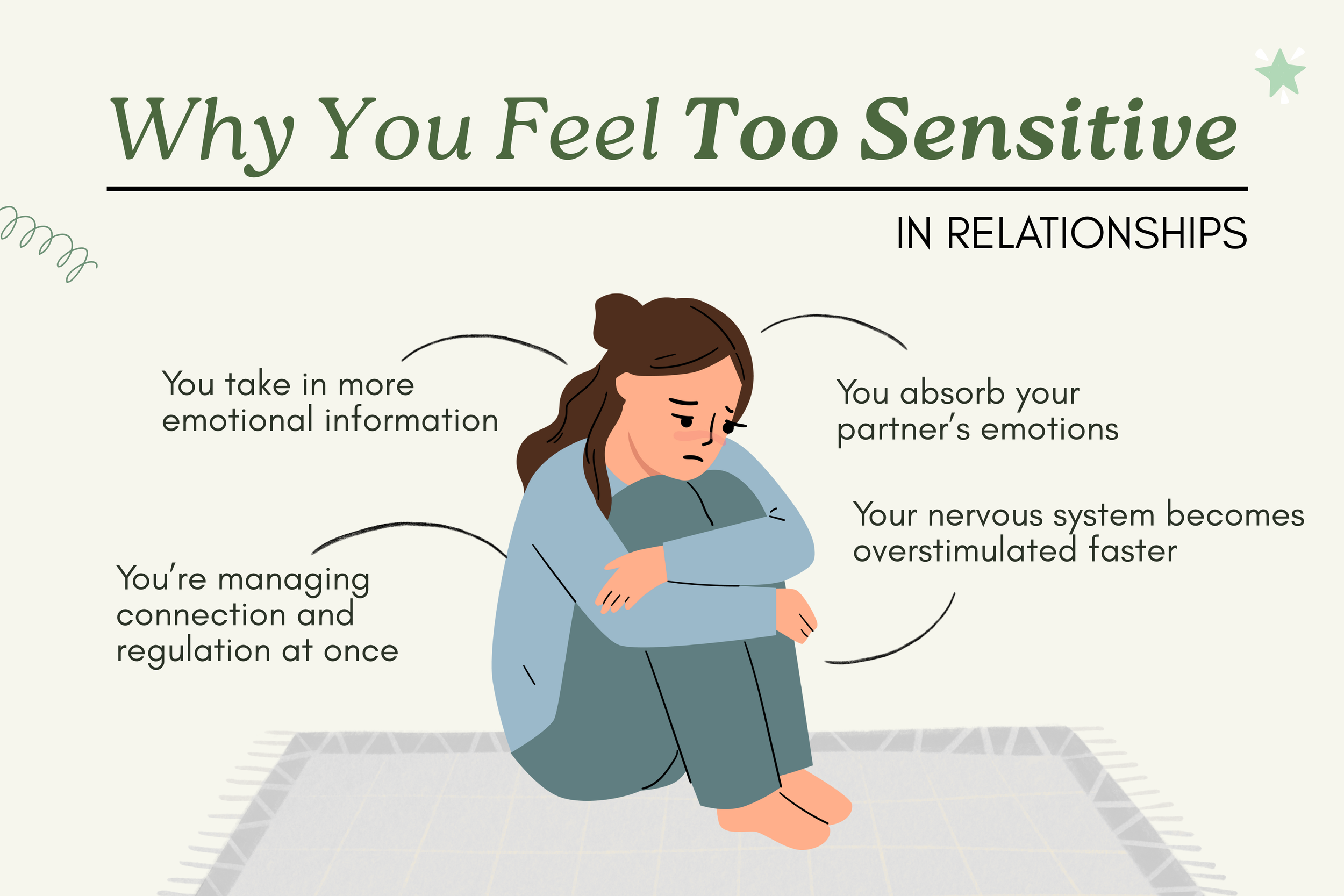 Infographic explaining why people feel overly sensitive in relationships due to emotional overload and nervous system overstimulation