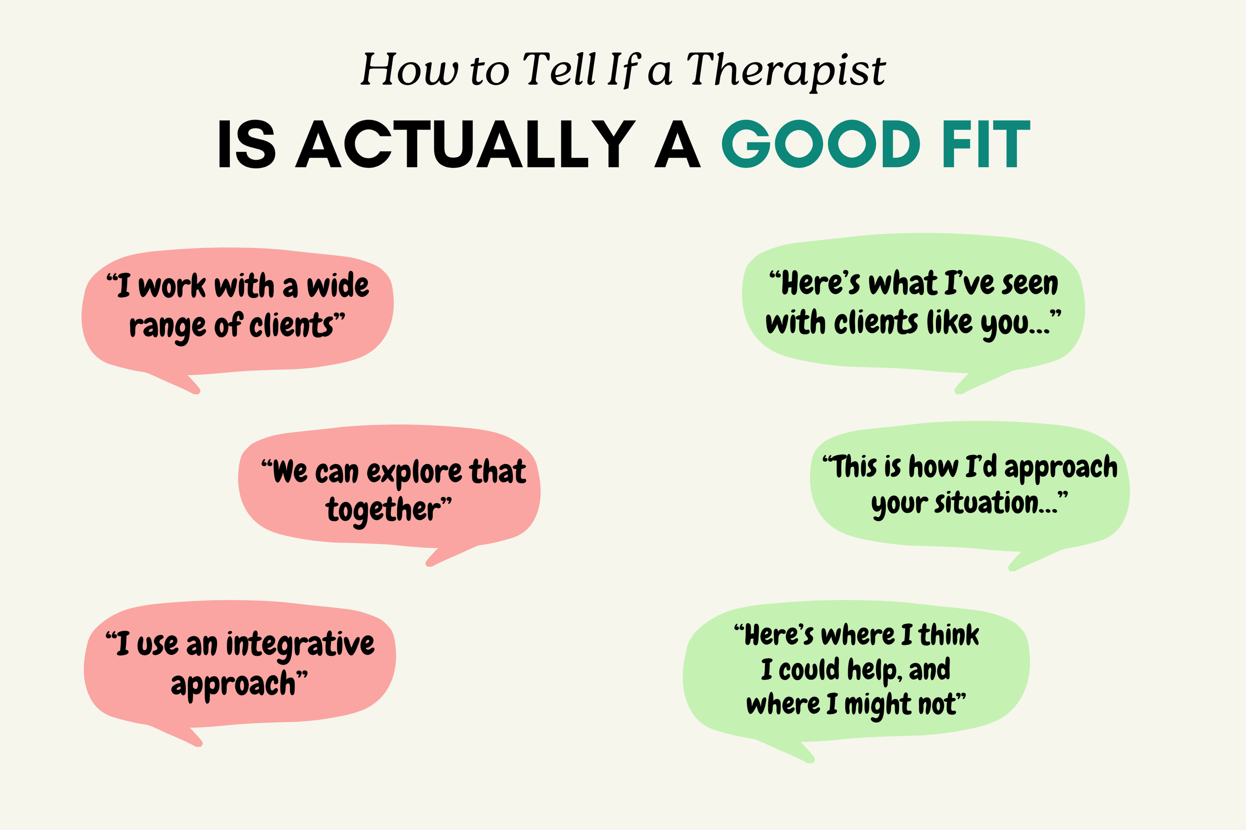 Infographic explaining how to tell if a Therapist is actually a good fit