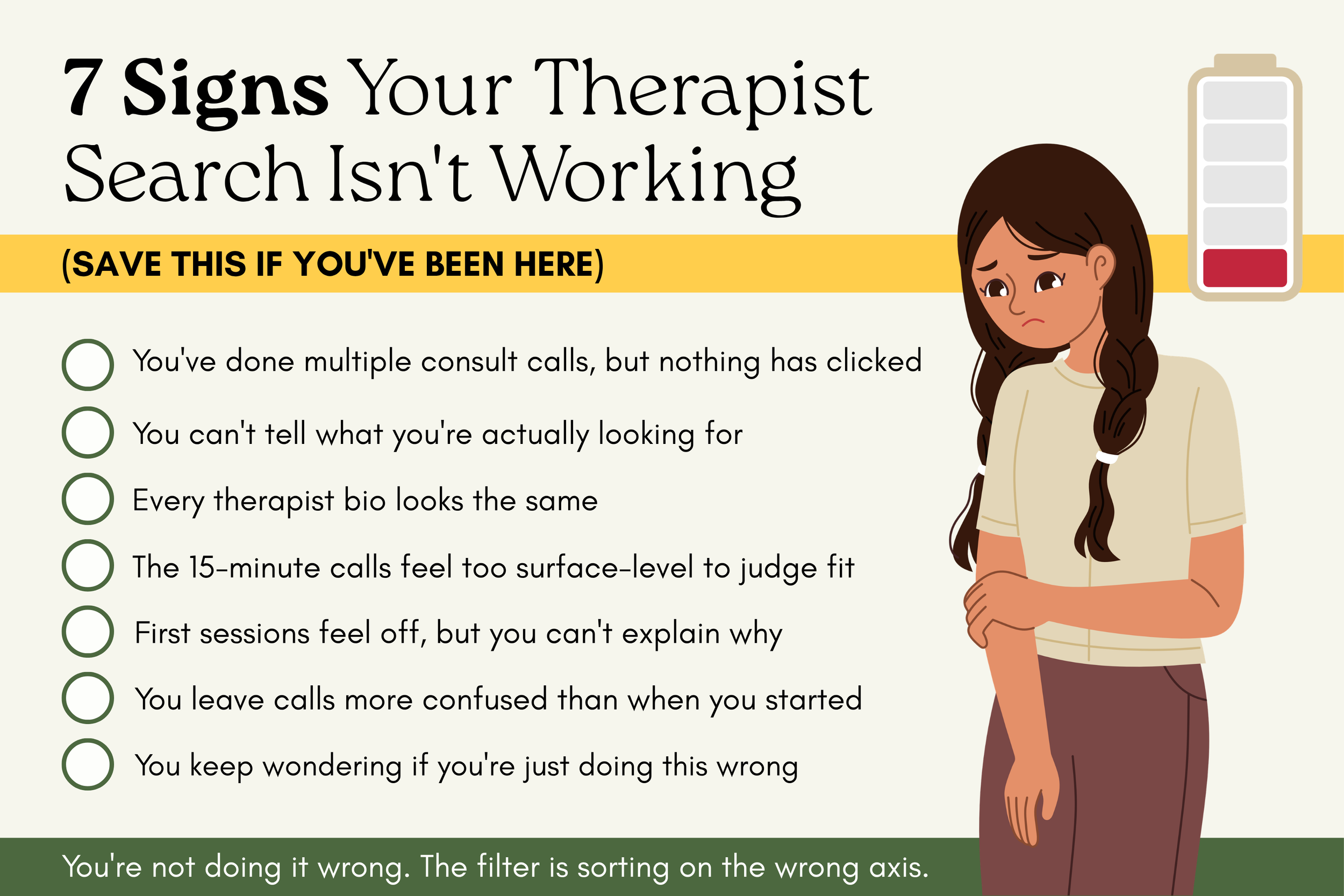 Checklist for HSPs — signs your therapist search isn't working and why highly sensitive persons struggle to find the right anxiety therapist