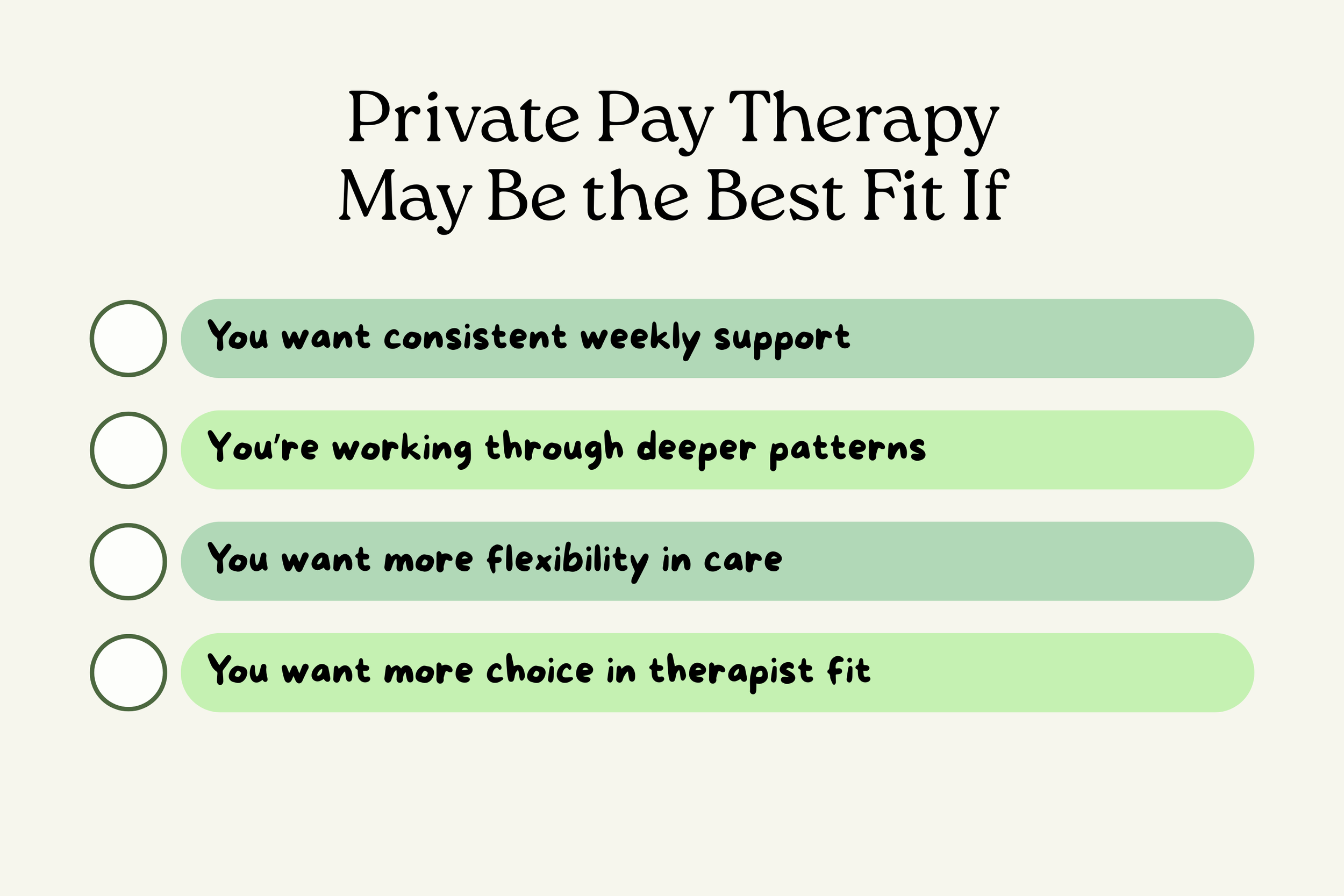 Checklist graphic explaining when private-pay therapy may be the better option.