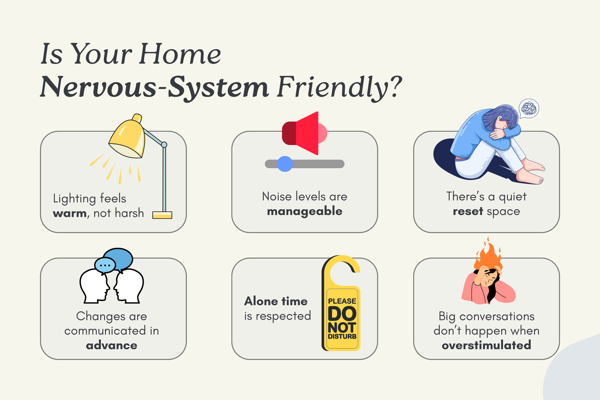 Checklist graphic for partners of highly sensitive people to assess if their home supports a sensitive nervous system