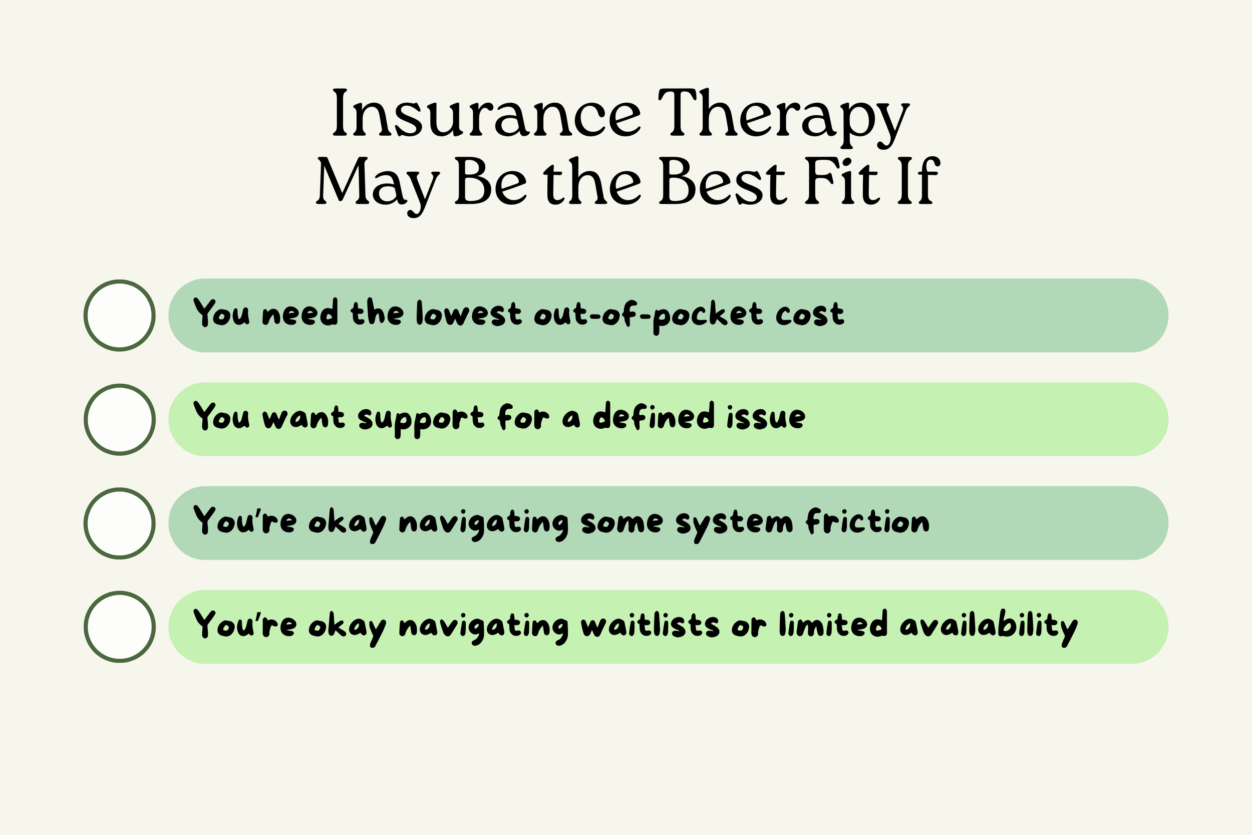 Checklist graphic showing when insurance therapy may be the right choice.