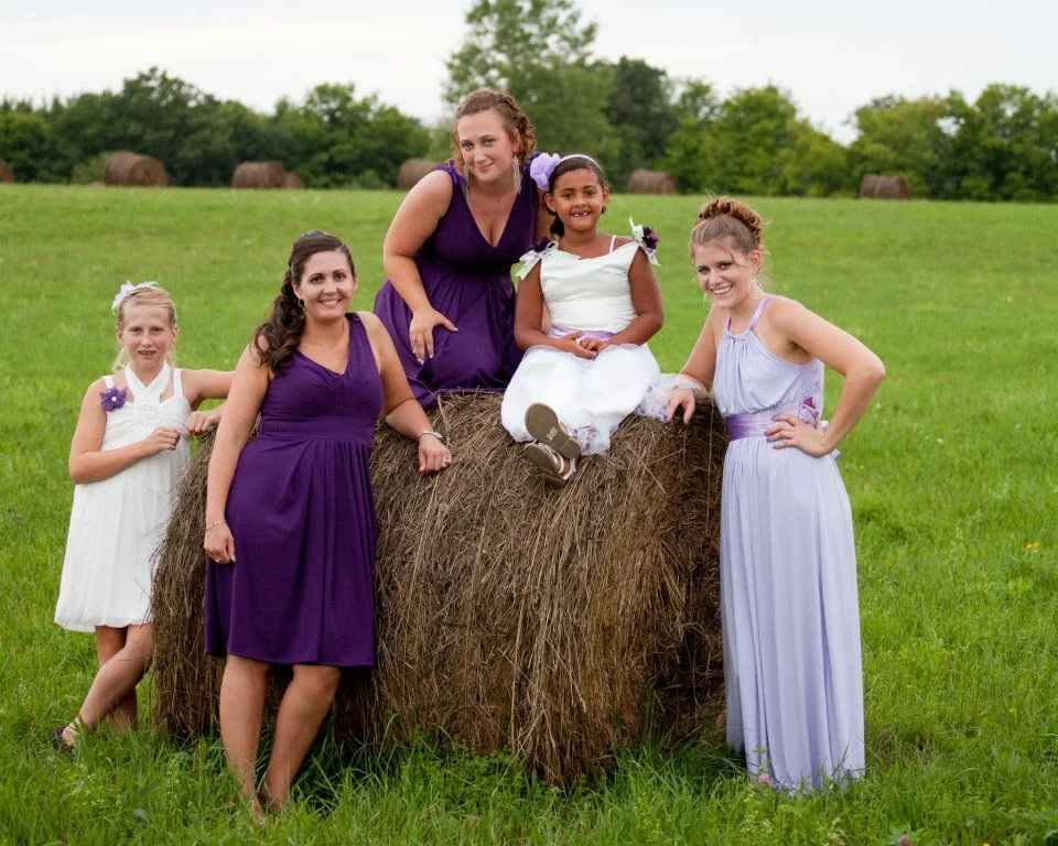 The flower girl adornment's were made from scraps of fabric not used in Michelle's veil!