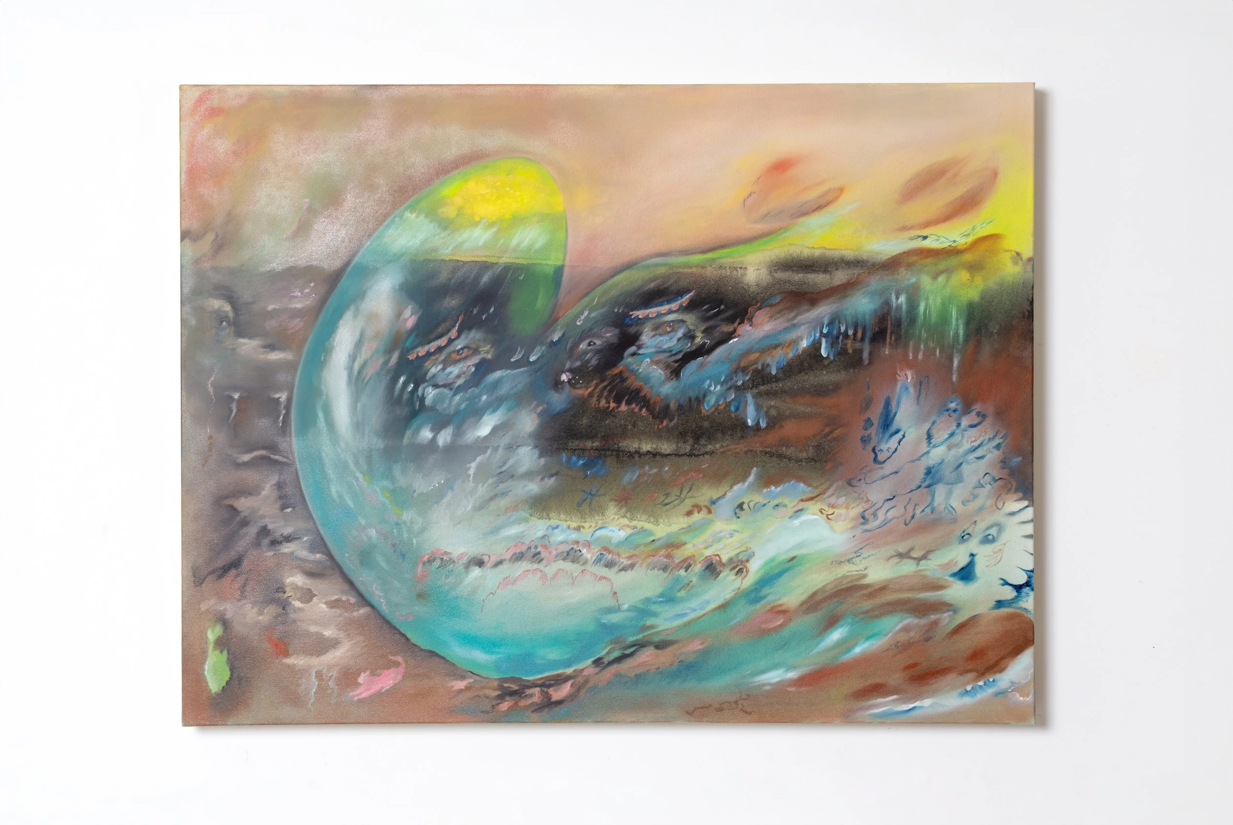Weather Land, 36 x 48 inches, ink and oil on canvas, 2024.