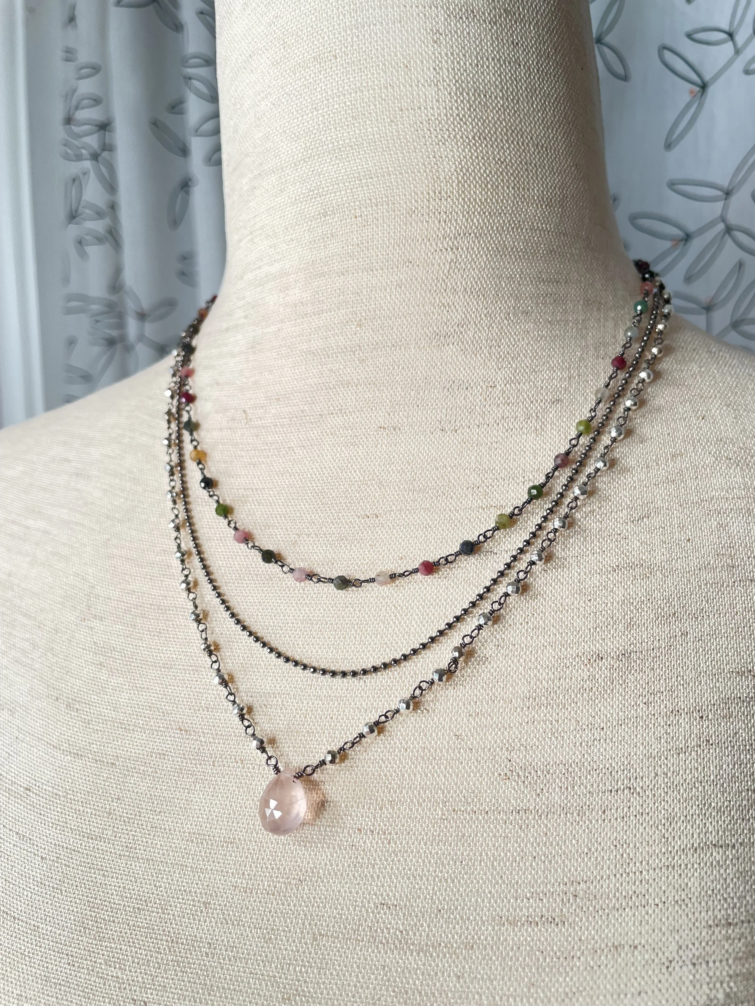 Reserved Listing for Diana - 3 Tier Necklace - Rose Quartz