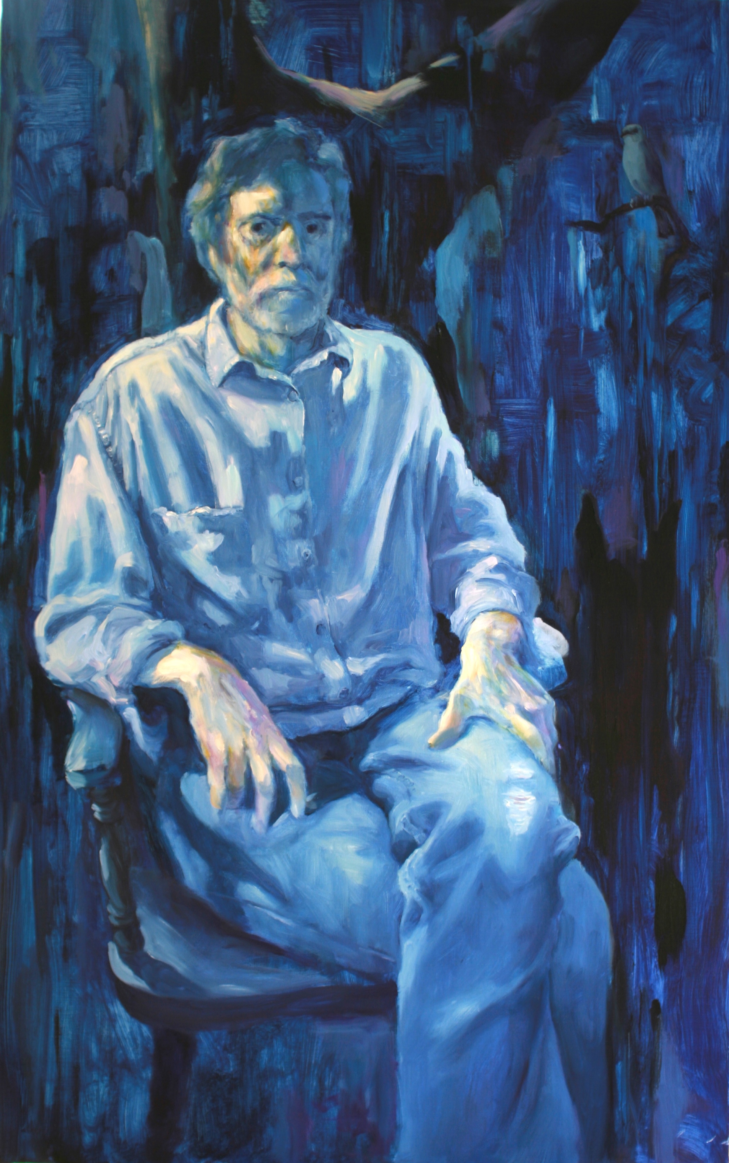 Portrait in Blues. Oil on panel, 24x38.