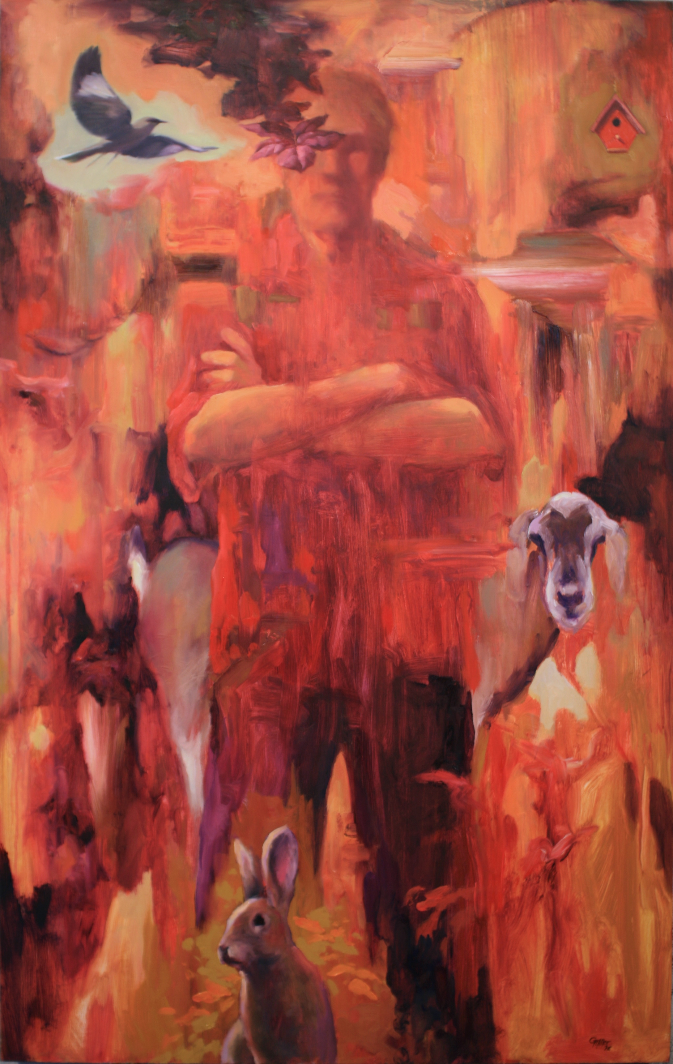 Portrait in Reds. Oil on panel, 24"x38".