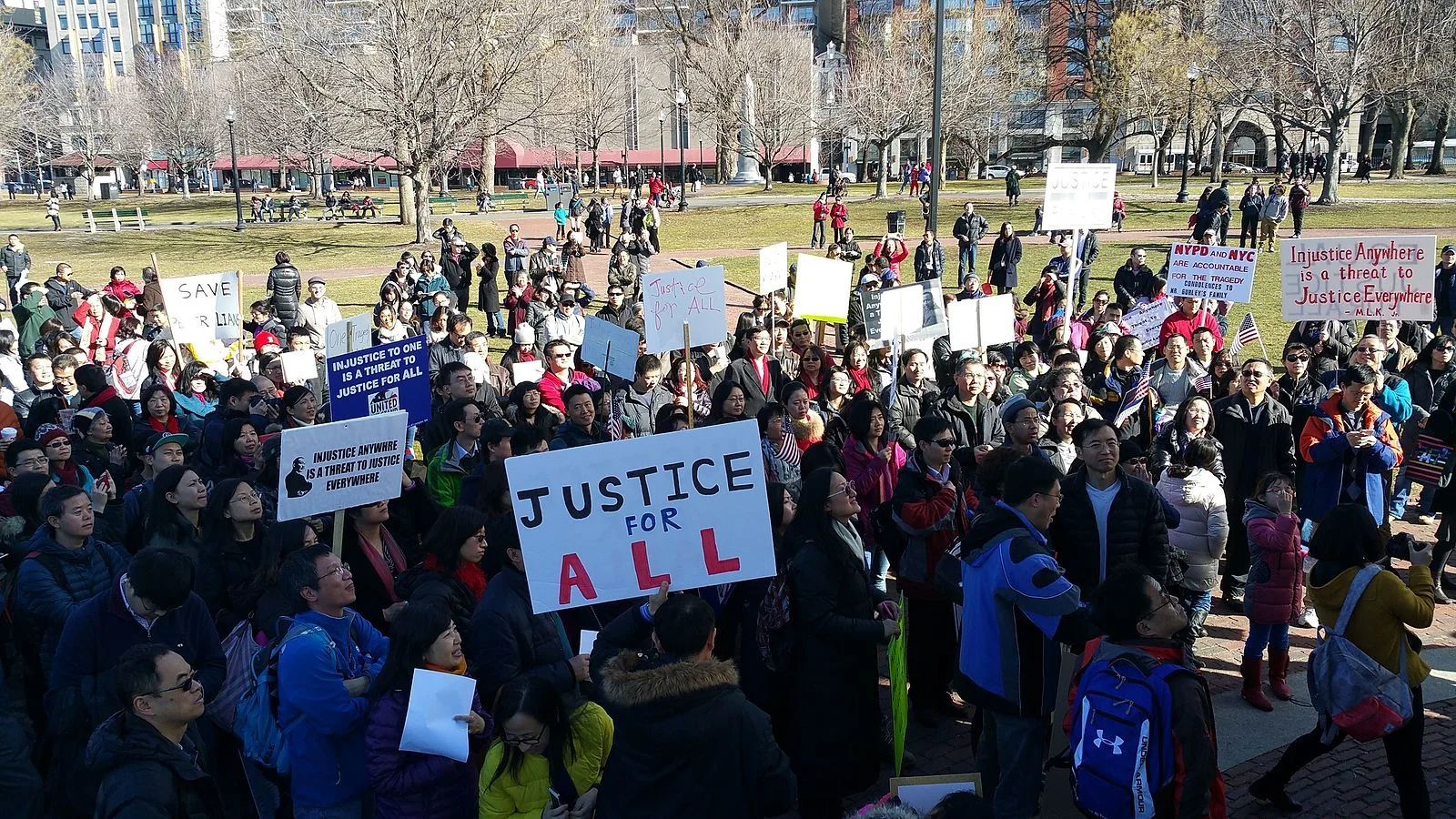 Protestors on behalf of Peter Liang. Photo by Liance