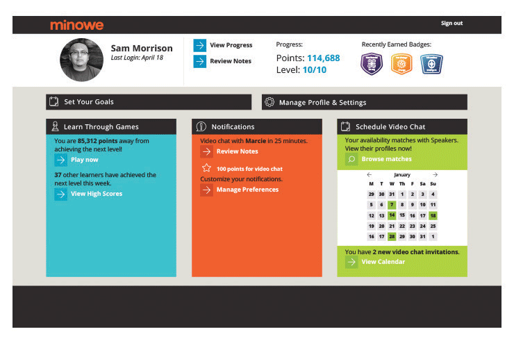 A gamified points-based system for users to track progress and unlock features.