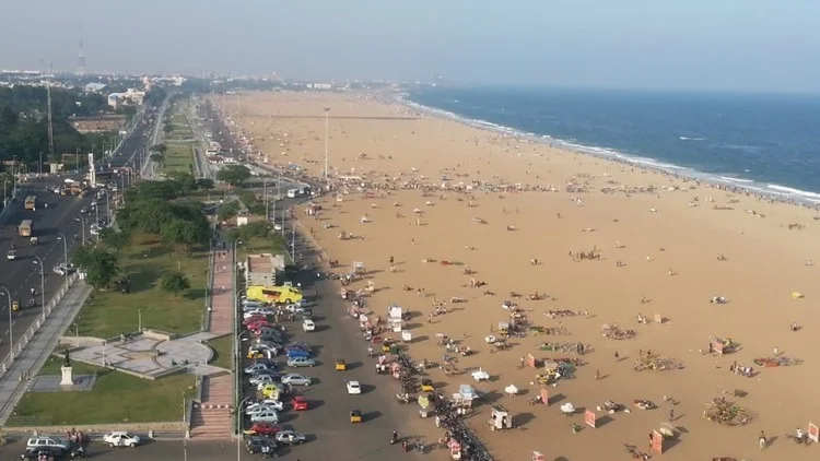  Chennai Marina beach as seen from the lighthouse. 
