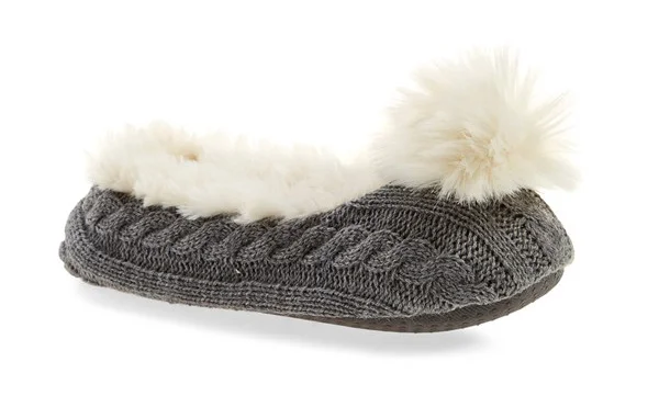 Faux Fur Pompom Knit Slippers