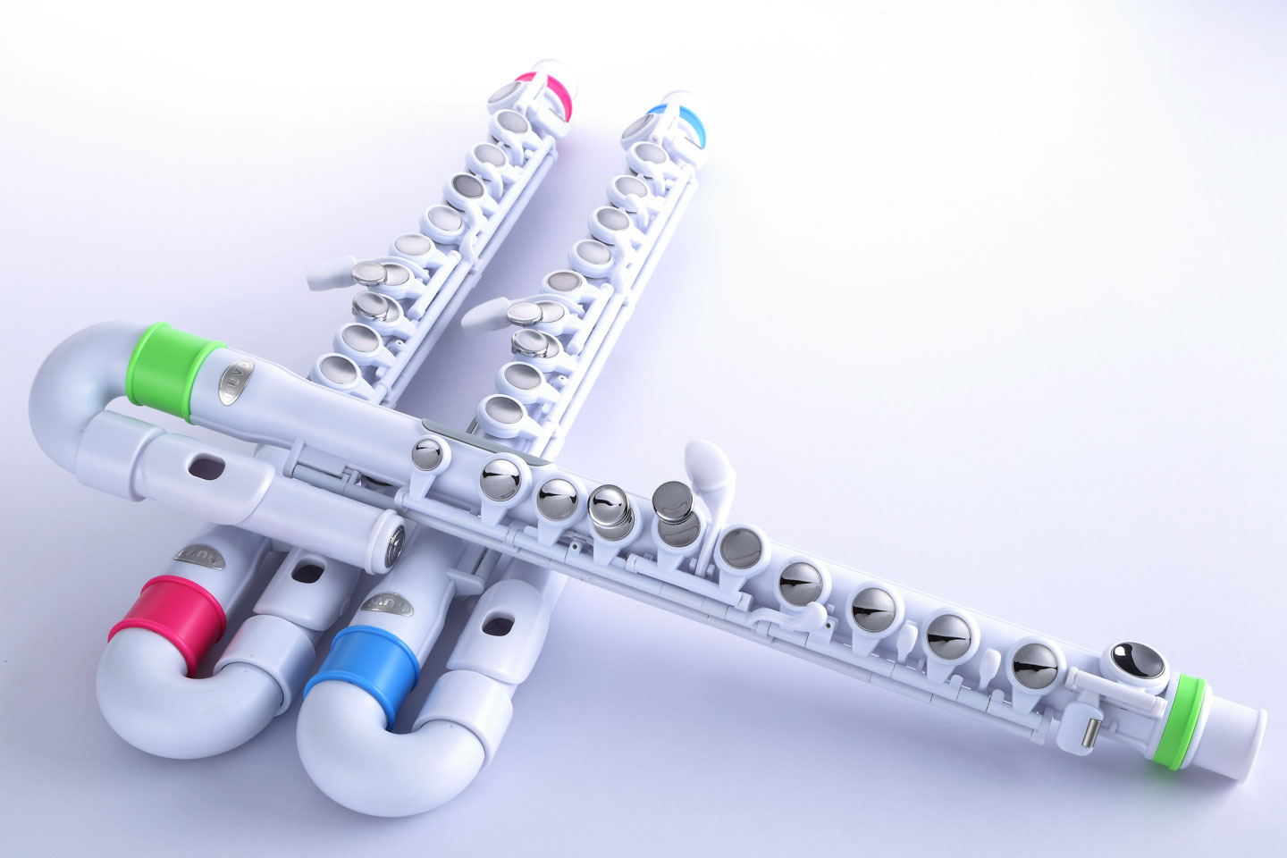 Some flutes like this Nuvo jFlute have a curved head joint to help reach lowest keys. Photo: Nuvo.